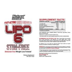 состав Жиросжигатель Nutrex Lipo 6 Stim Free 120 капсул