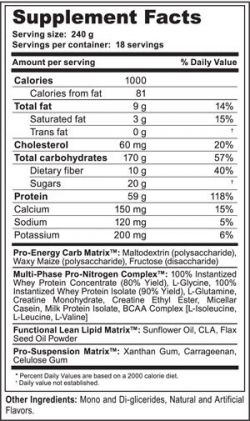 состав Гейнер 4 Dimension Nutrition Mass Phase Hardcore 4,5 килограмм